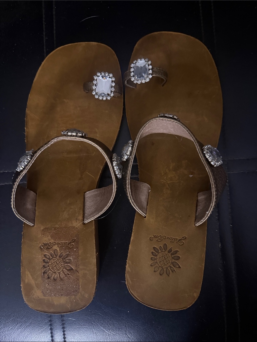 Yellow Box Brown Jeweled Toe-Ring Sandals